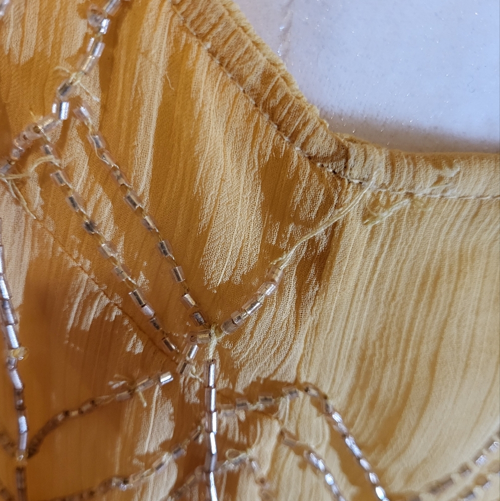 FREE PEOPLE Gorgeous  Yellow/ Gold Beaded Spaghetti Women's Top - Picture 6 of 9